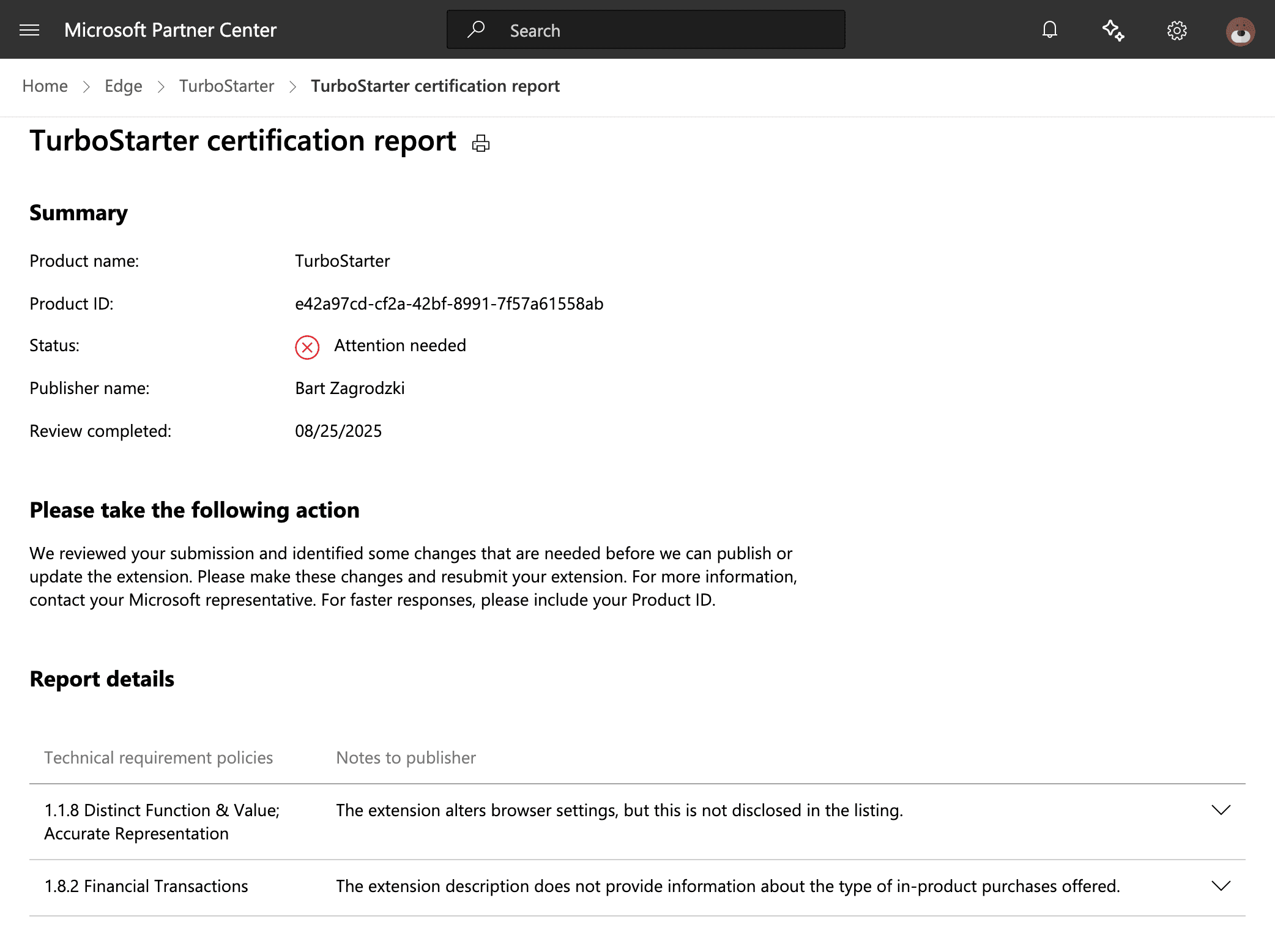 Certification report