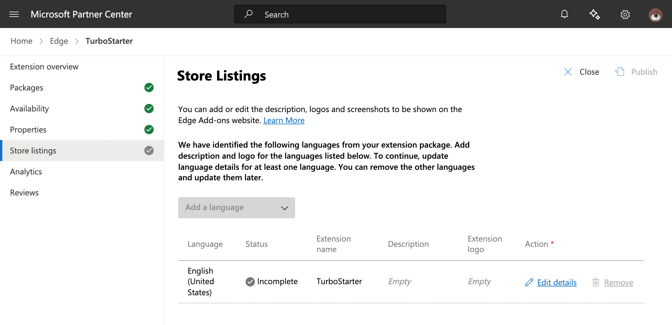 Store listing details