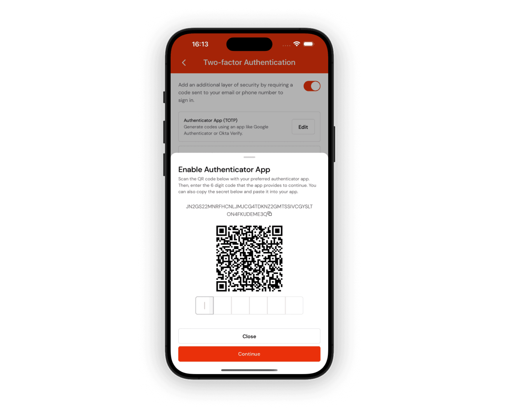 Setup authenticator