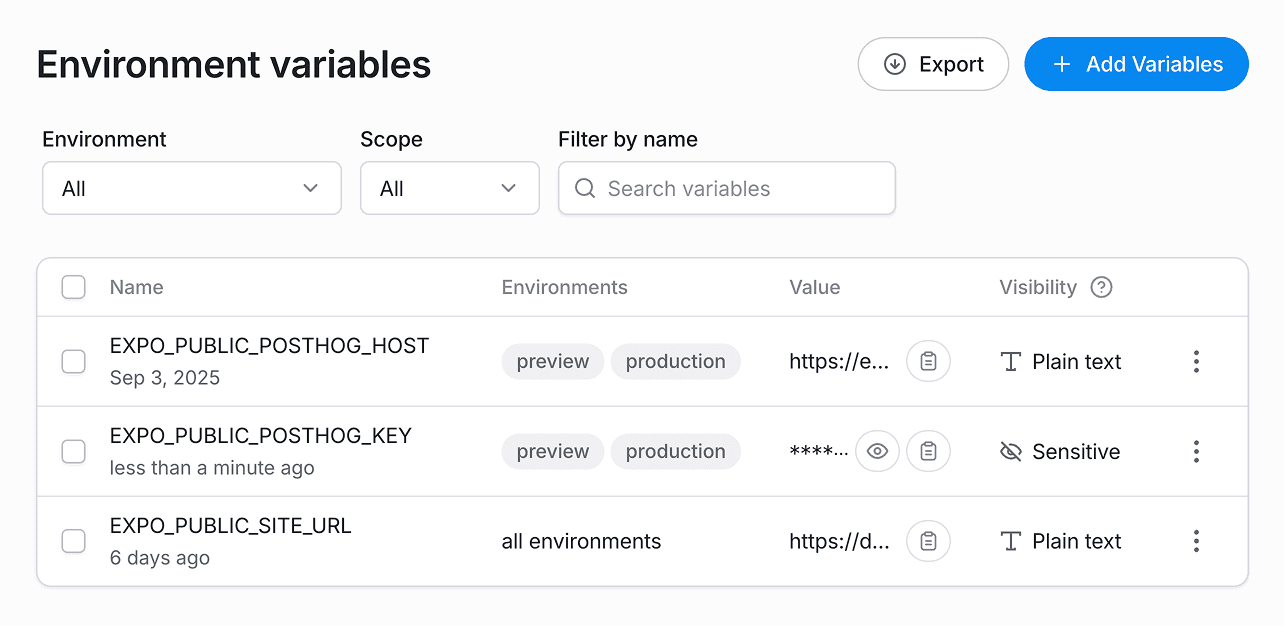 EAS environment variables