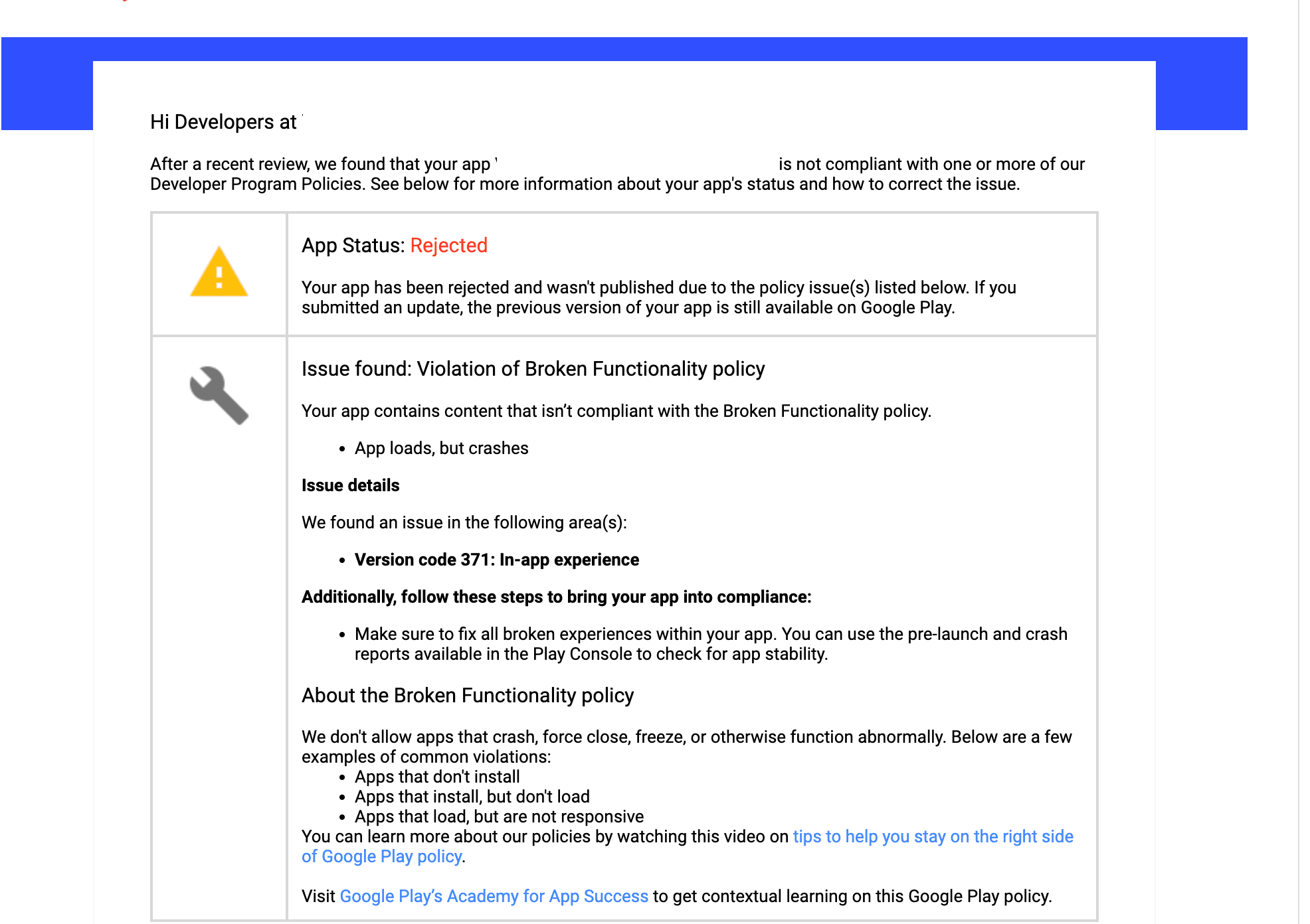 Google Play Rejection