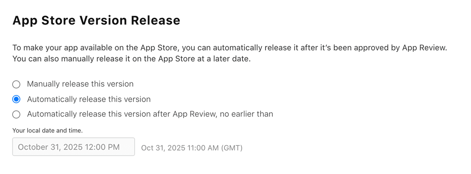 App Store Connect Version Release