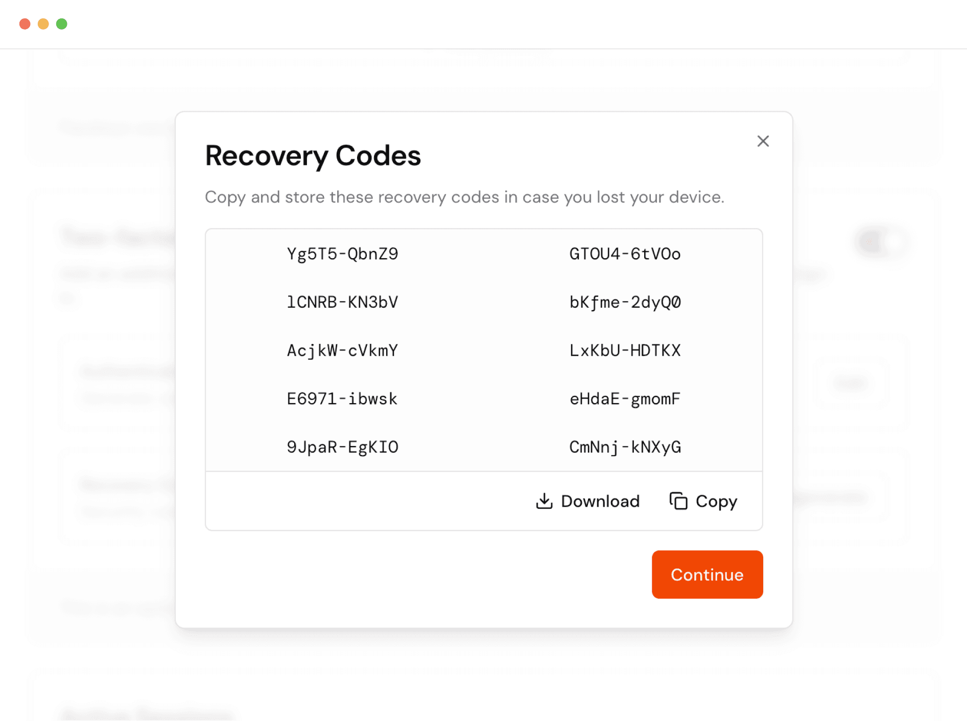 Backup codes