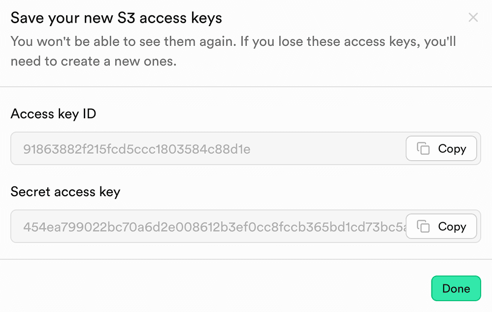 Generate S3 access keys
