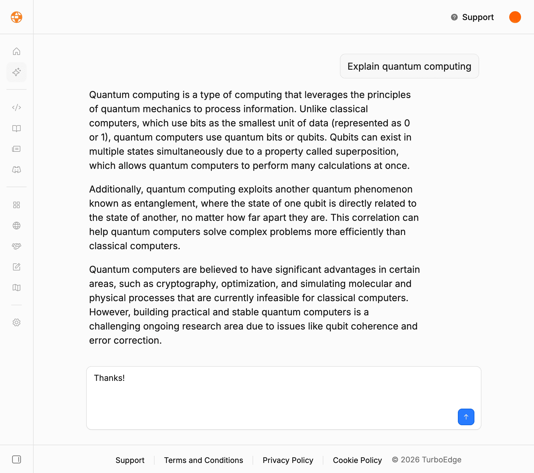 Dashboard AI page with a short streamed response