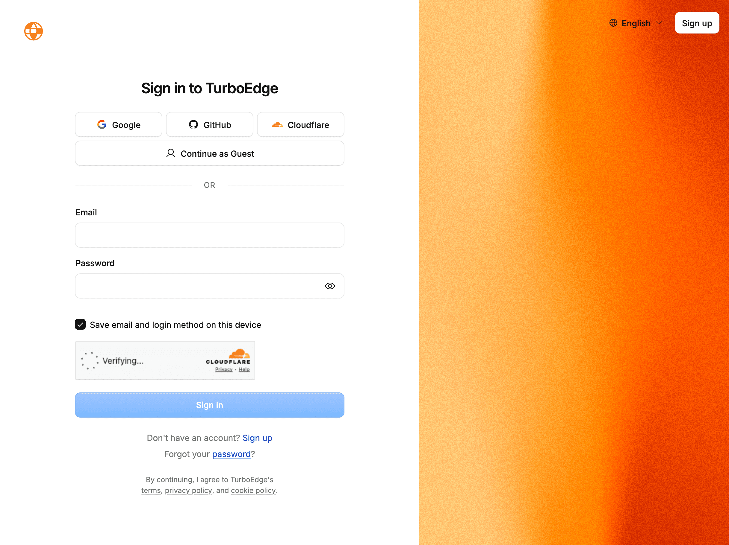 Password, Google, GitHub, Cloudflare, and anonymous sign-in on the Edge demo