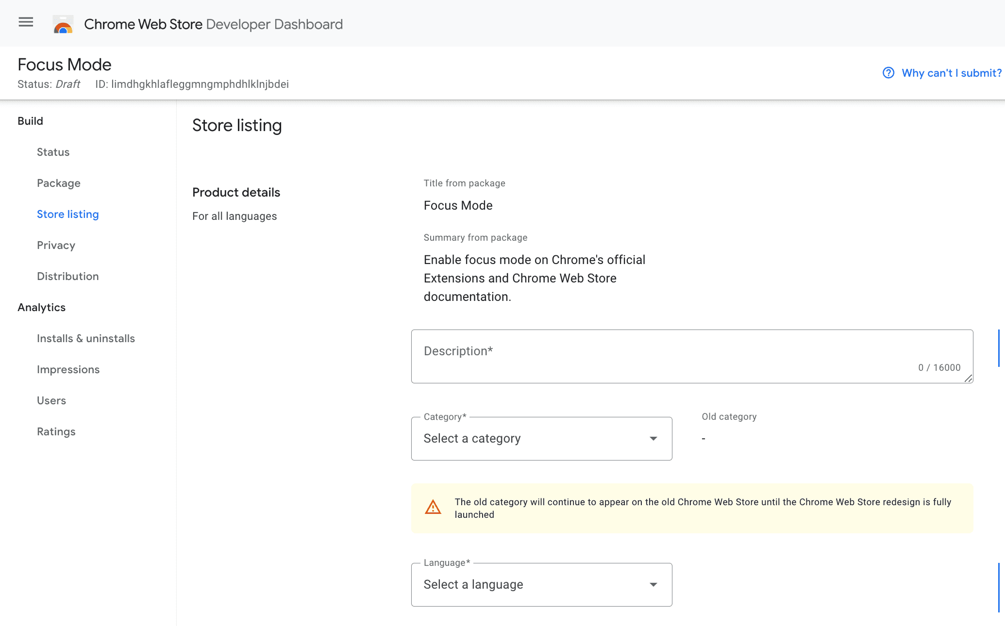 Chrome extension page