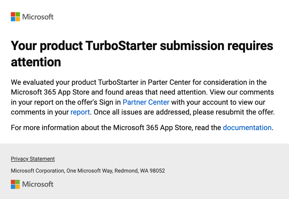 Rejection email