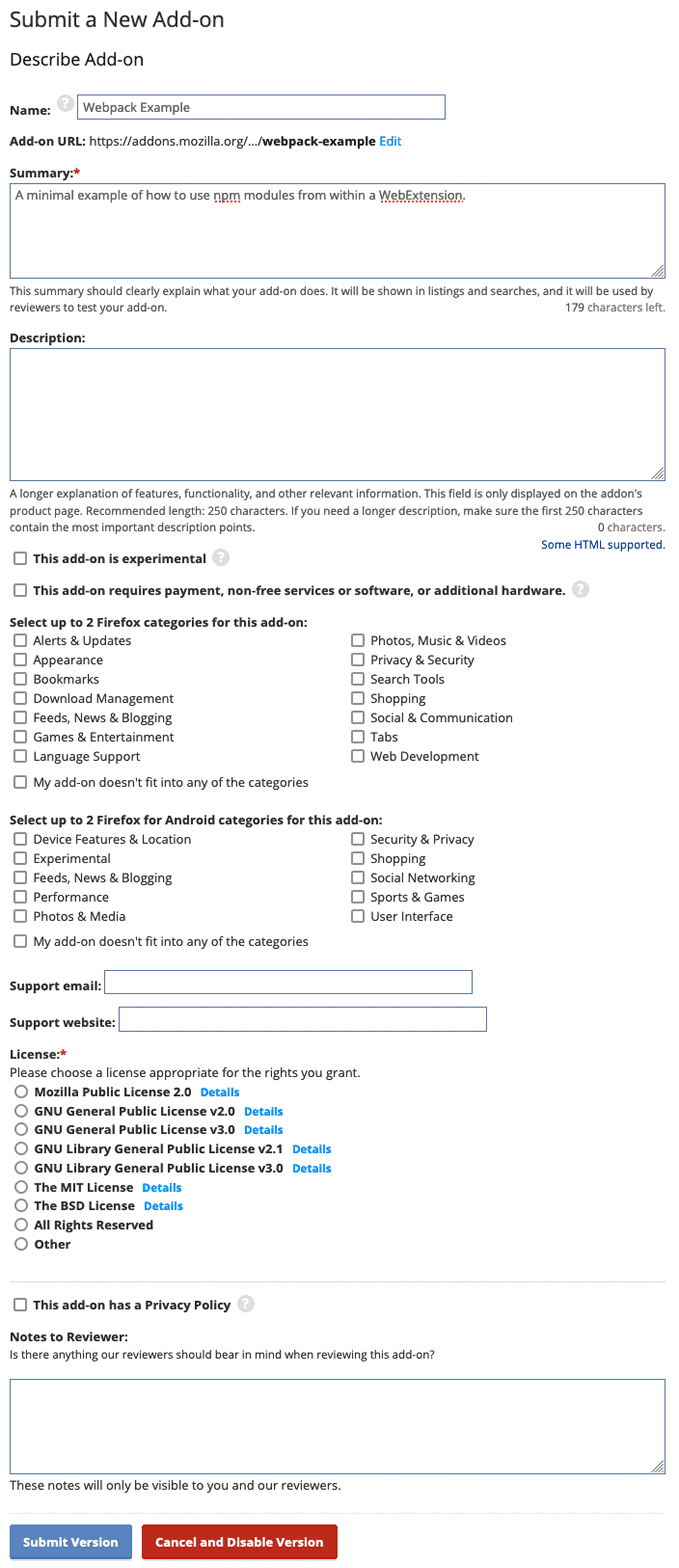 Mozilla additional information