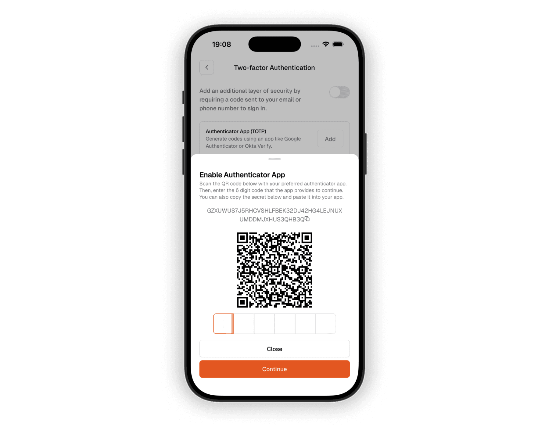 Setup authenticator