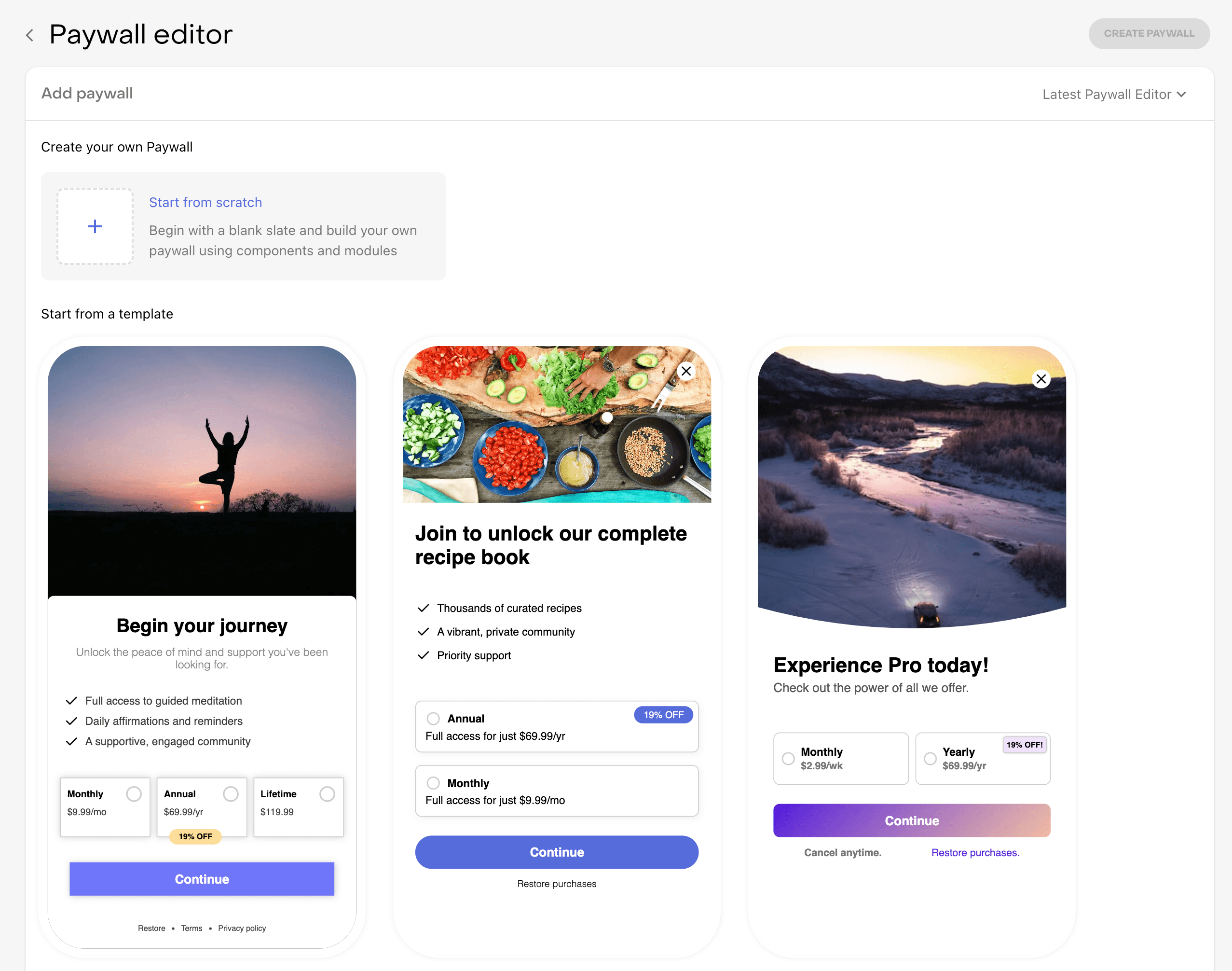 Paywall templates