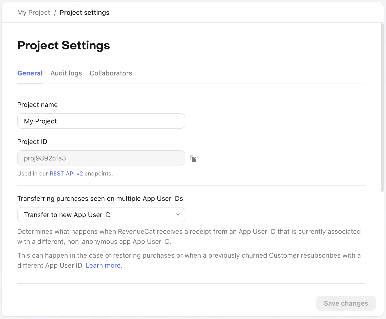 Project settings