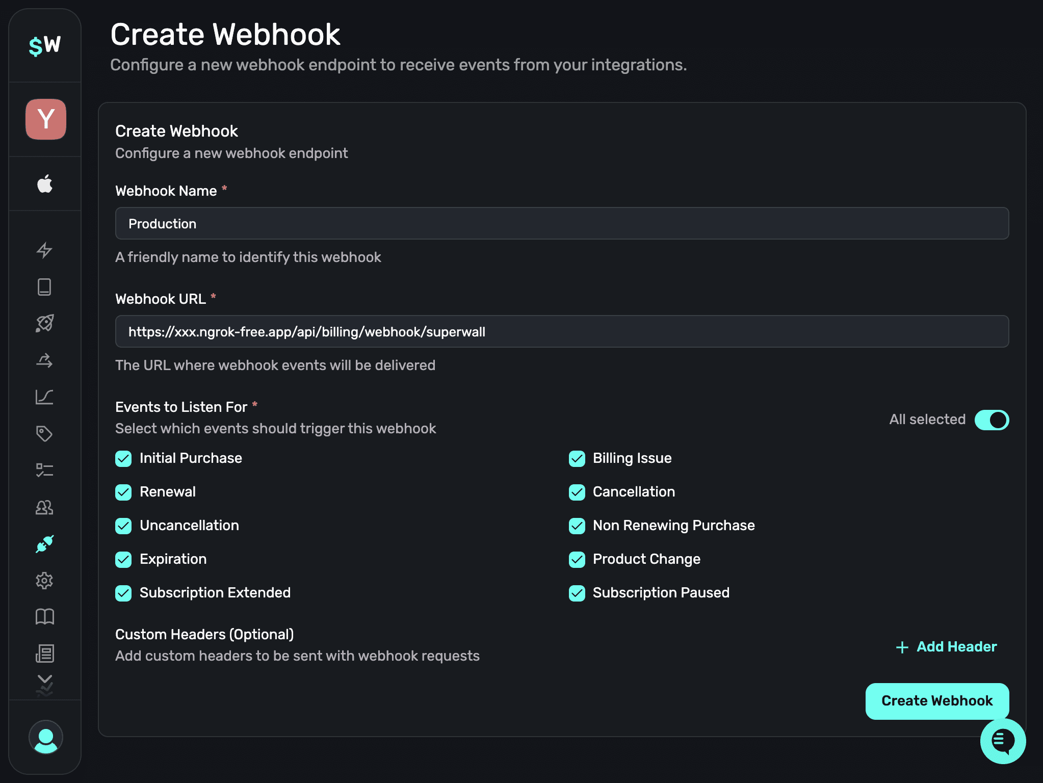 Webhook configuration