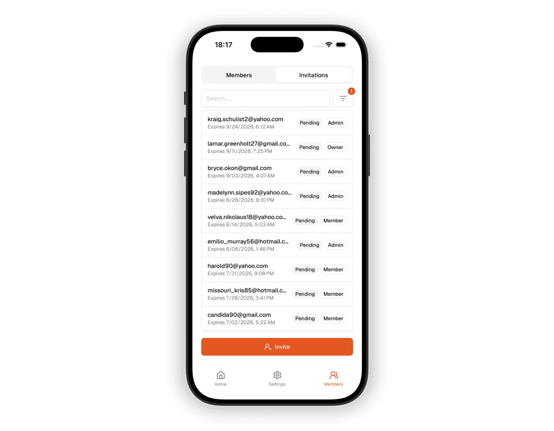 Mobile invitations list