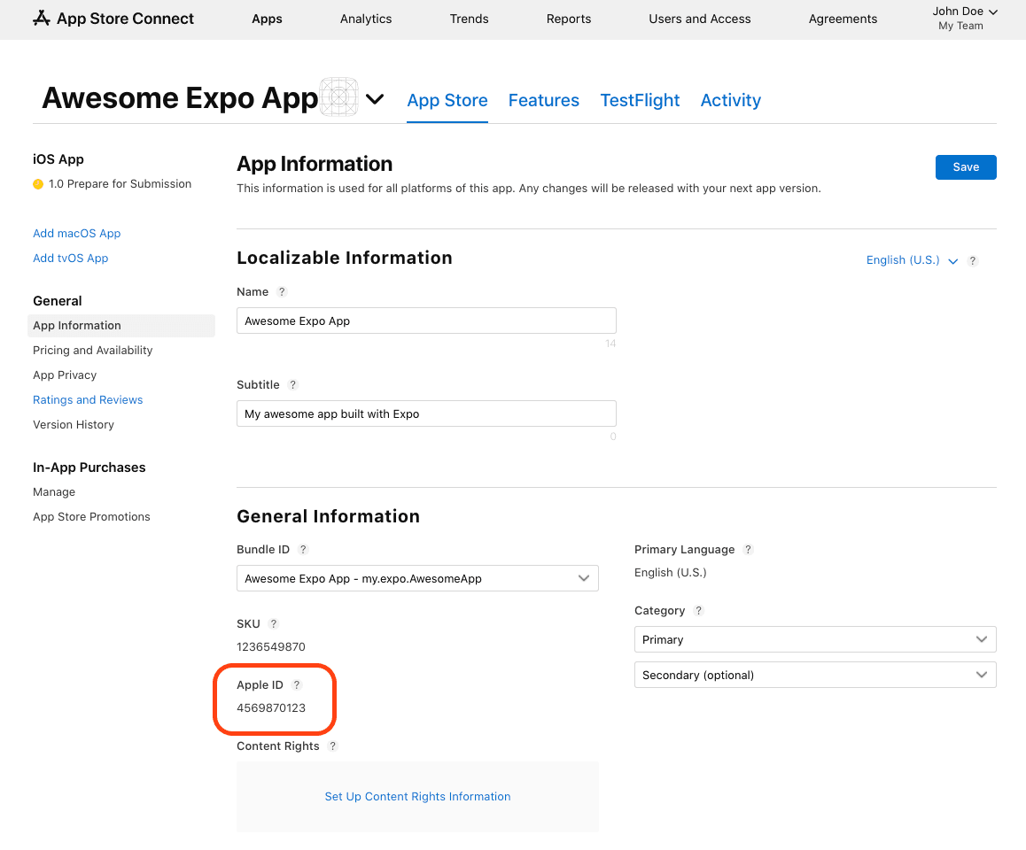 App Store Connect App Information
