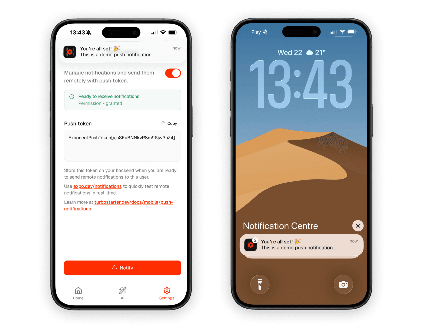 Push notification on a device