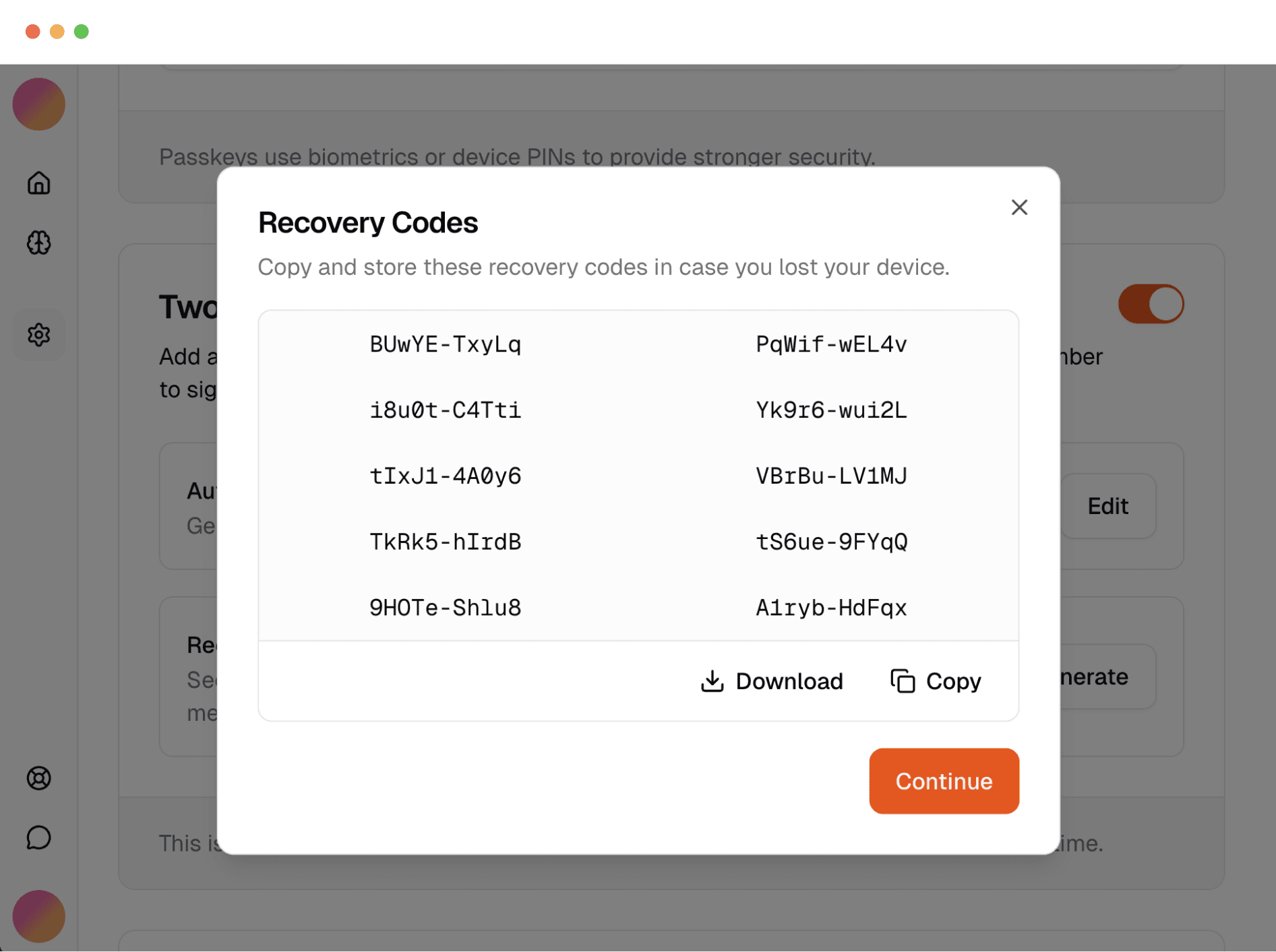 Backup codes