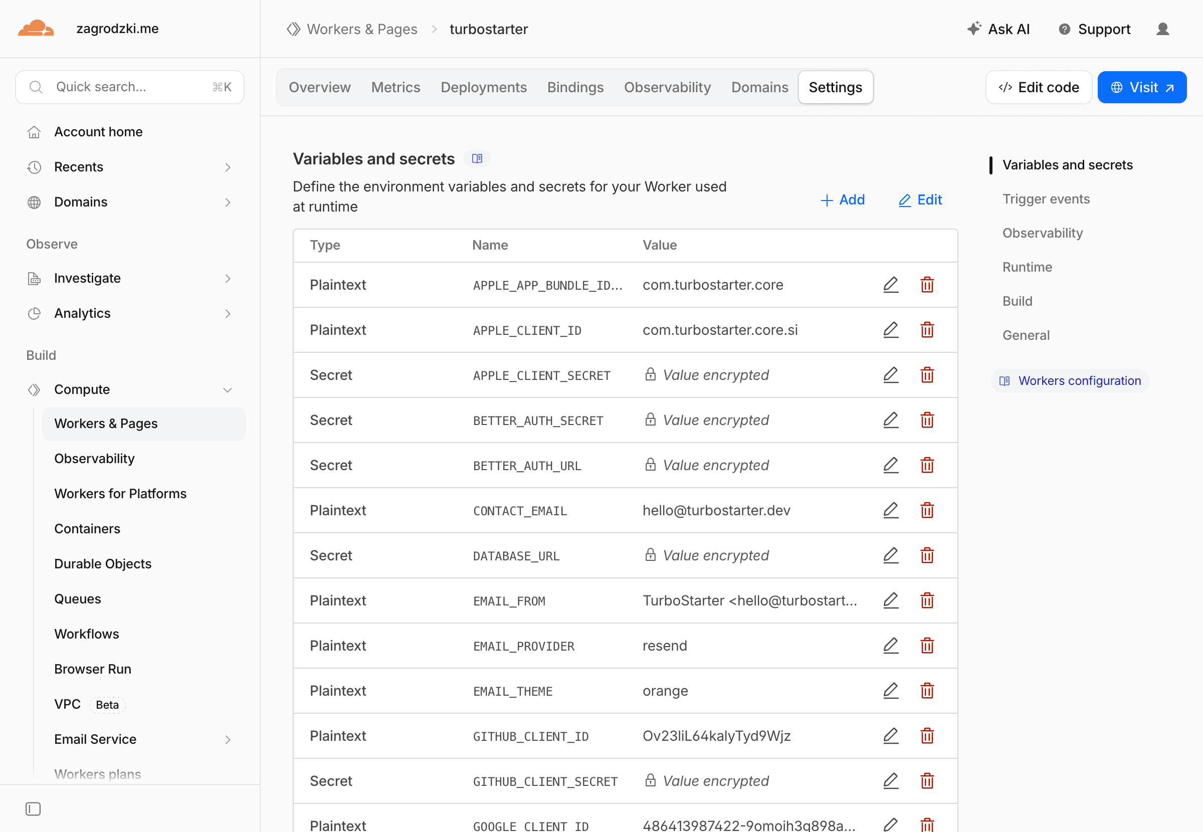 Cloudflare secrets and variables