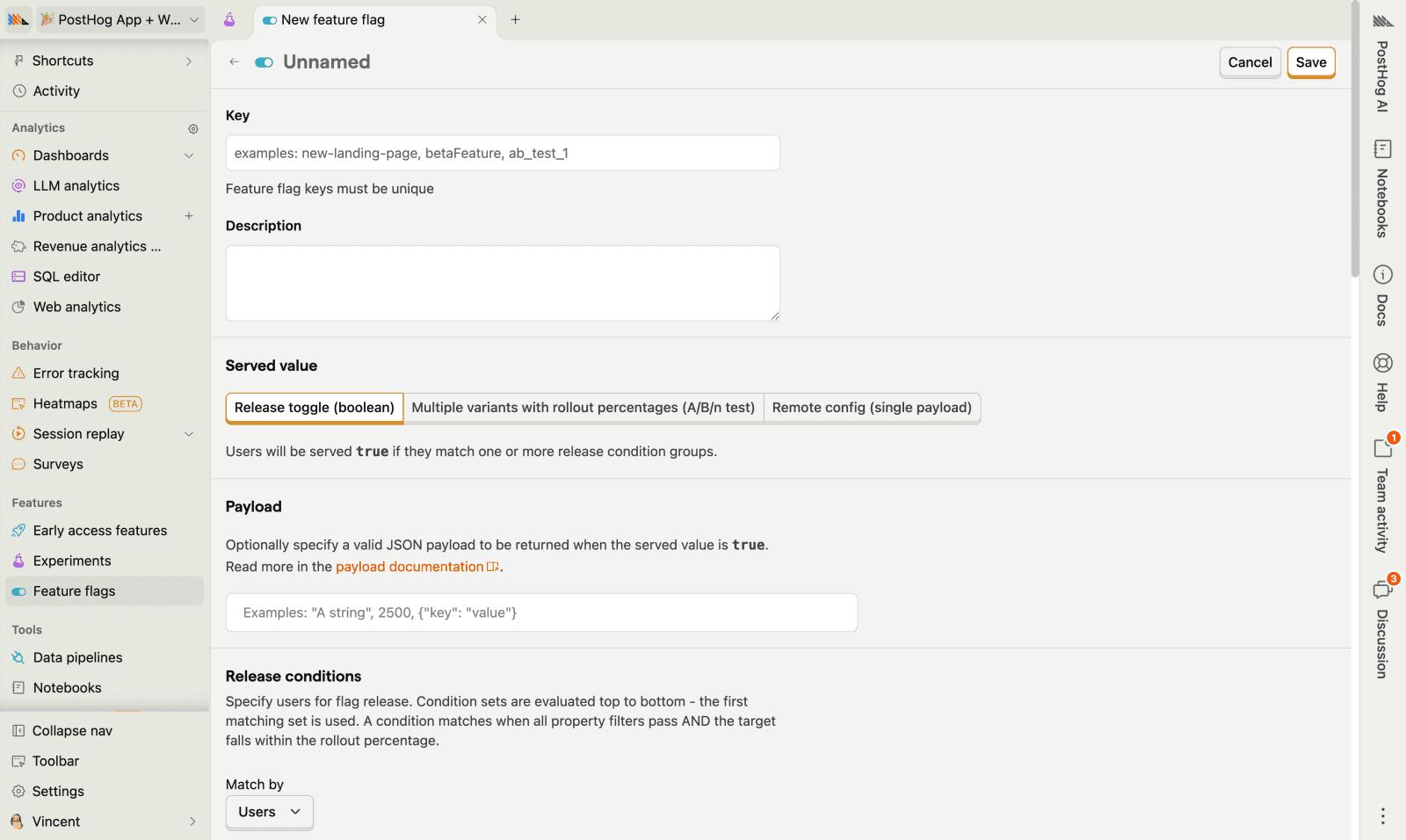 PostHog feature flags dashboard