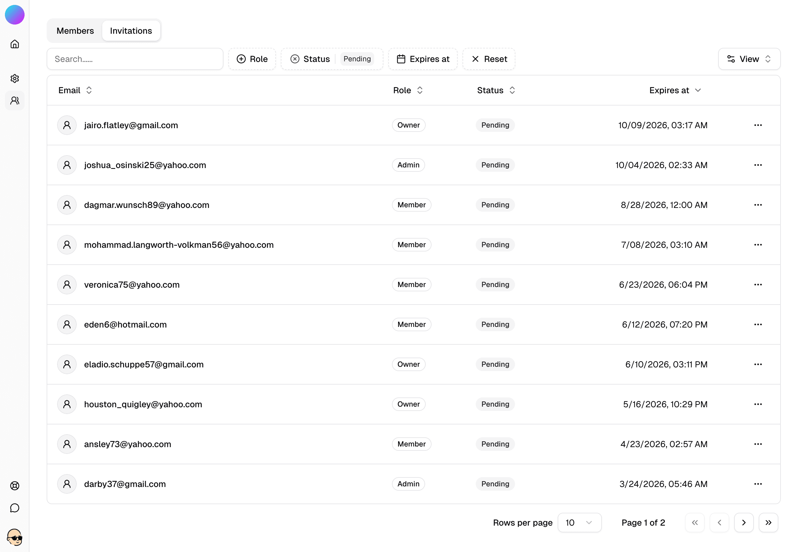 Invitations list