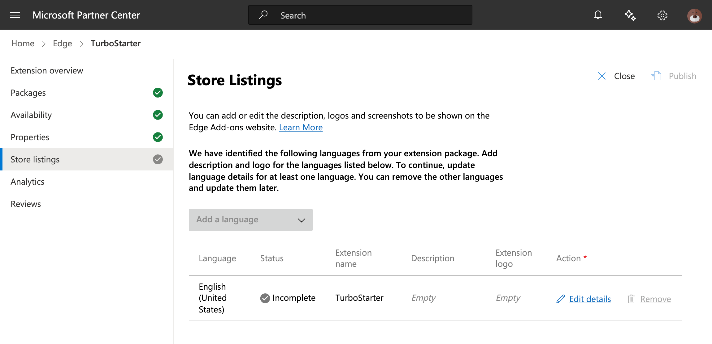 Store listing details