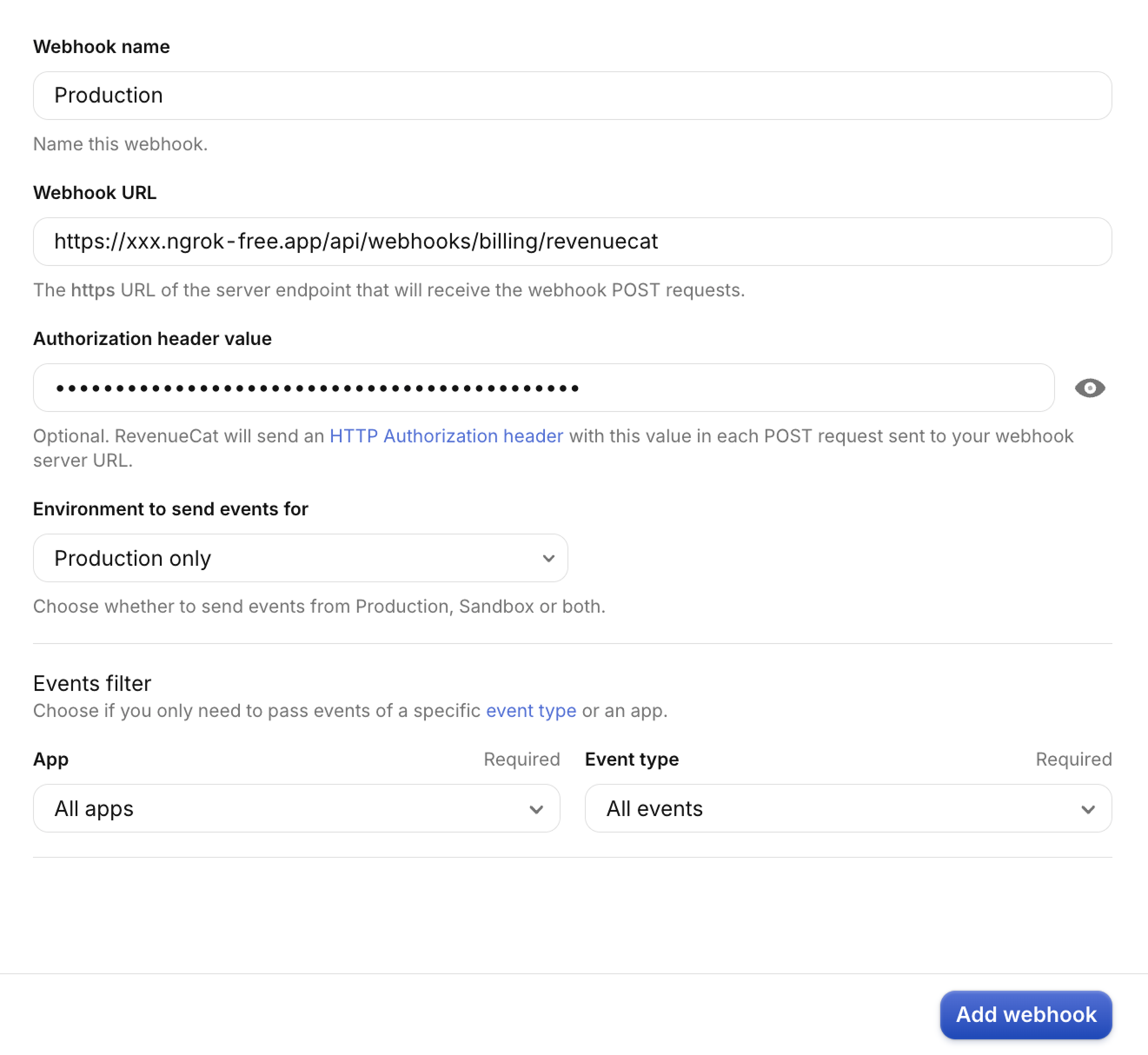 Webhook configuration