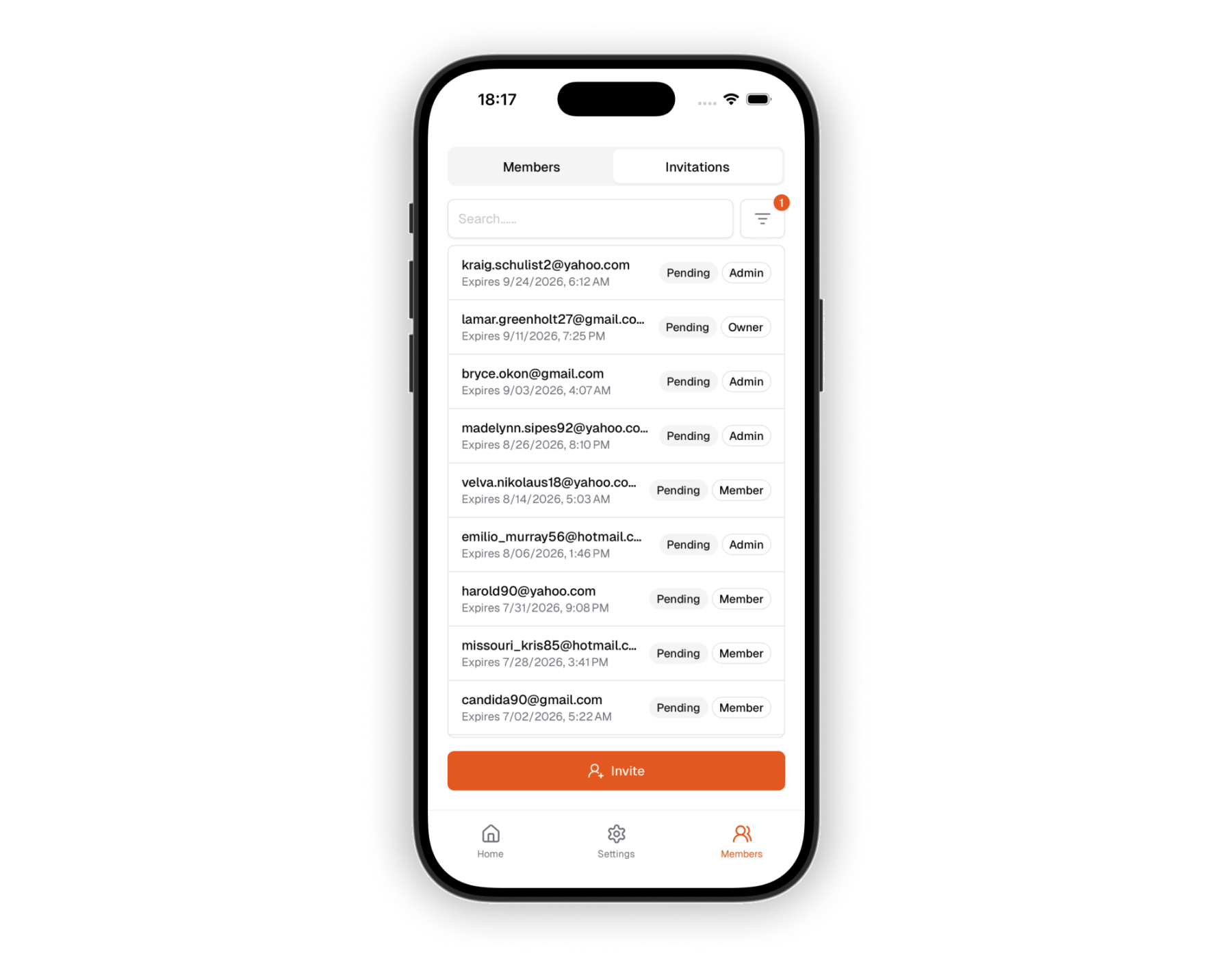 Mobile invitations list