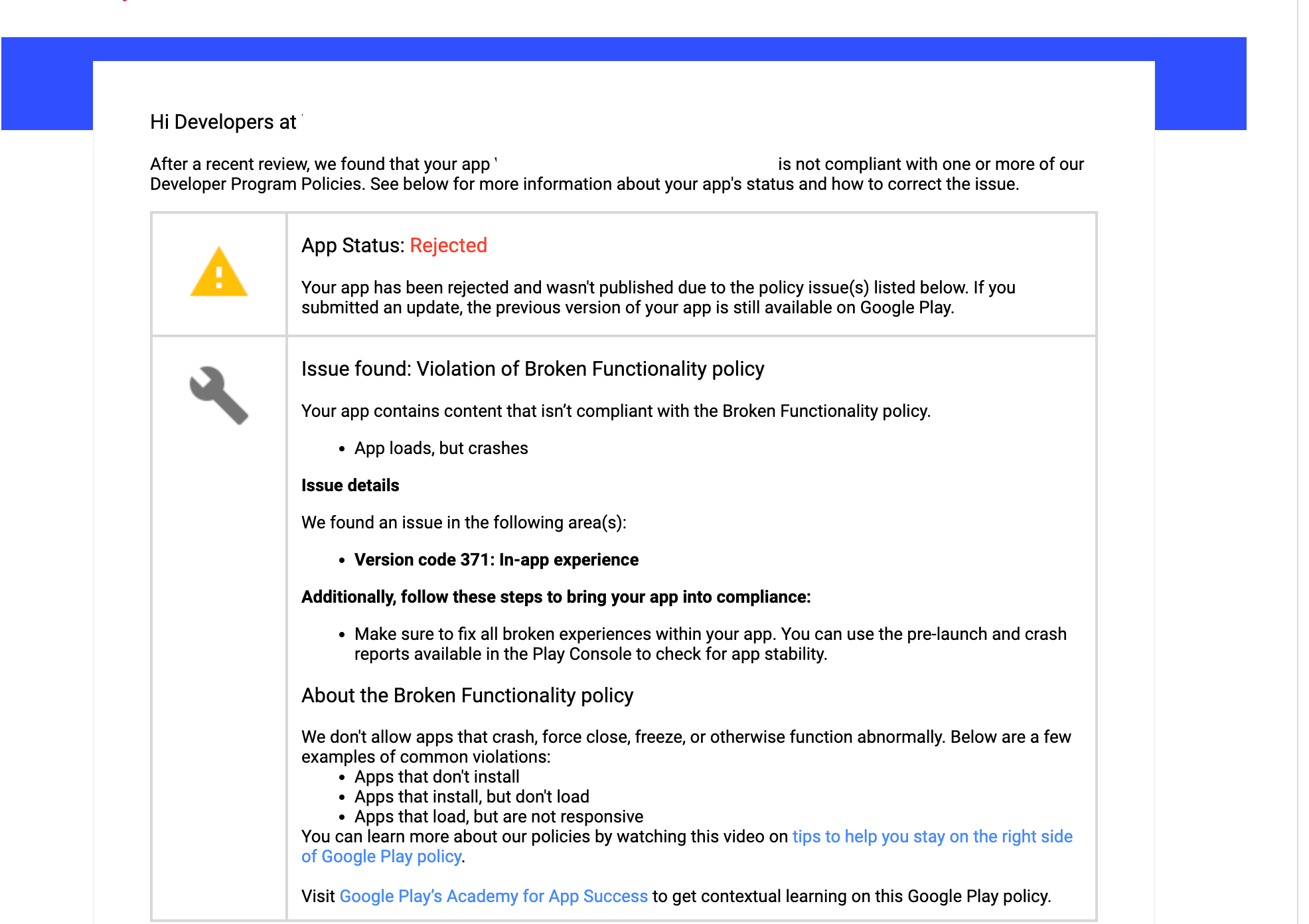 Google Play Rejection