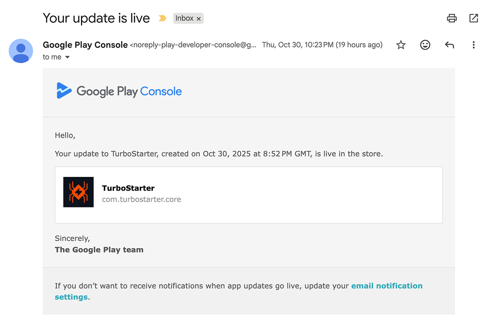 Your update is live email from Google