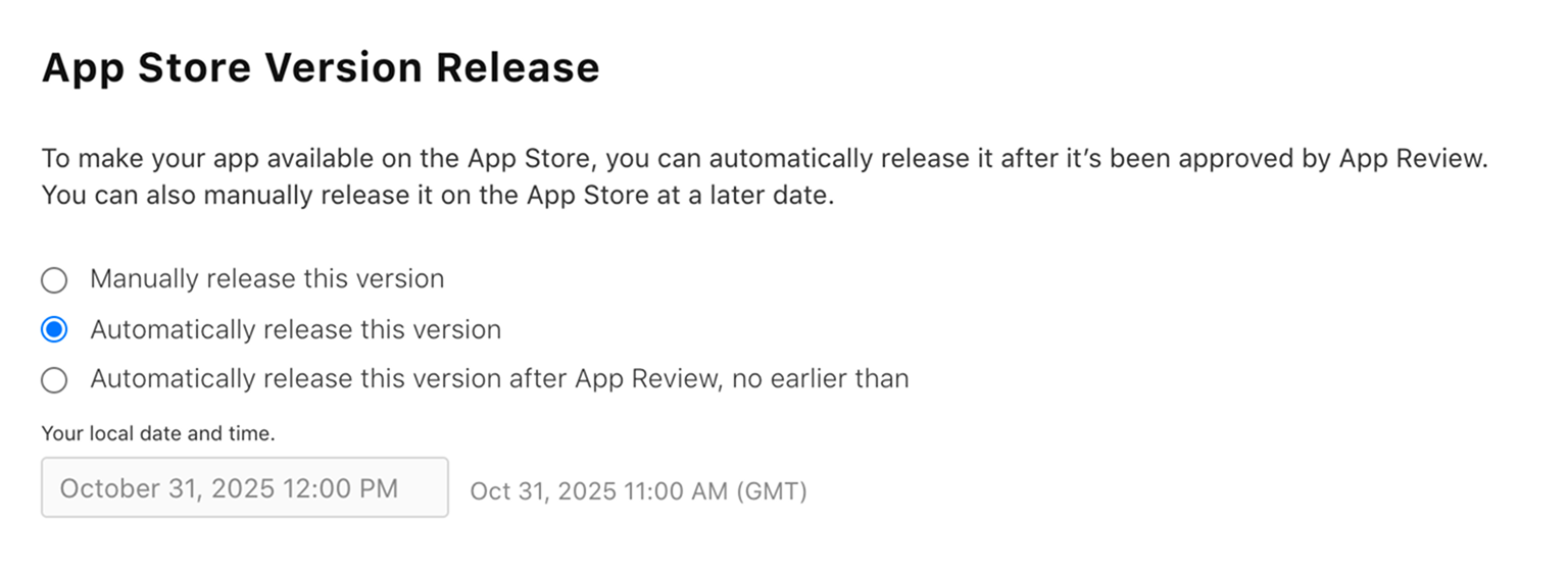 App Store Connect Version Release